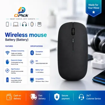 Battery-Powered Black Wireless Mouse – Compact Cordless Mouse for Work & Study