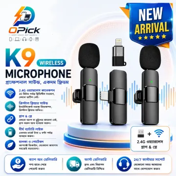 K9 Portable Wireless Lavalier Mic – Type-C + iPhone + V8 Compatible for Video Recording