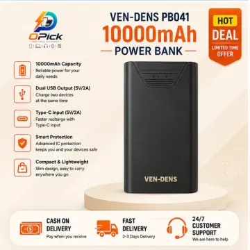 VEN-DENS VD-PB041 10000mAh Dual USB Portable Power Bank with Smart Charging Protection