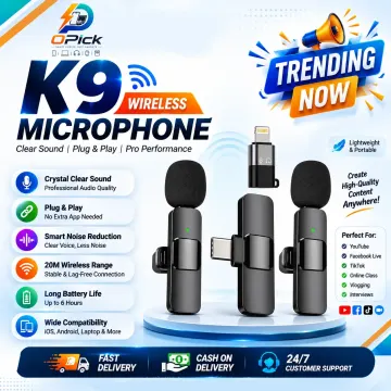 K9 Dual Wireless Lavalier Microphone One-to-Two Set with Type-C + iPhone Head for Content Creators