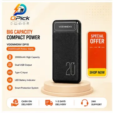 VDENMENV DP10 20000mAh High-Capacity Fast Charging Power Bank with Dual USB Outputs