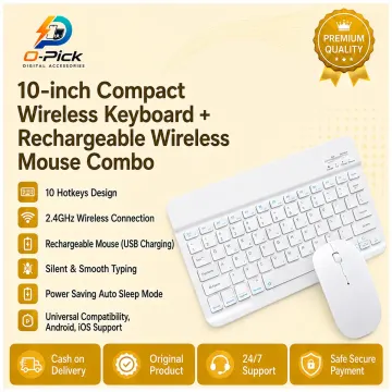 10-Inch White Keyboard and Mouse Set – Space-Saving Choice for Work & Study