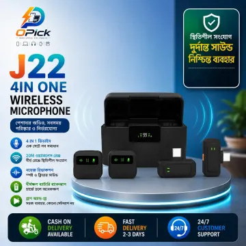 J22 4-in-1 Professional Wireless Microphone for Vlogging, Live Streaming, Interview & Online Recording