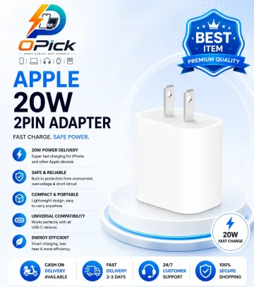 Apple 20W USB-C PD Fast Charger (2-Pin) High-Speed Wall Adapter for iPhone, iPad, AirPods